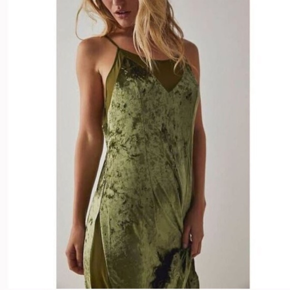Free people Green crushed Velvet Maxi Dress - Picture 3 of 5